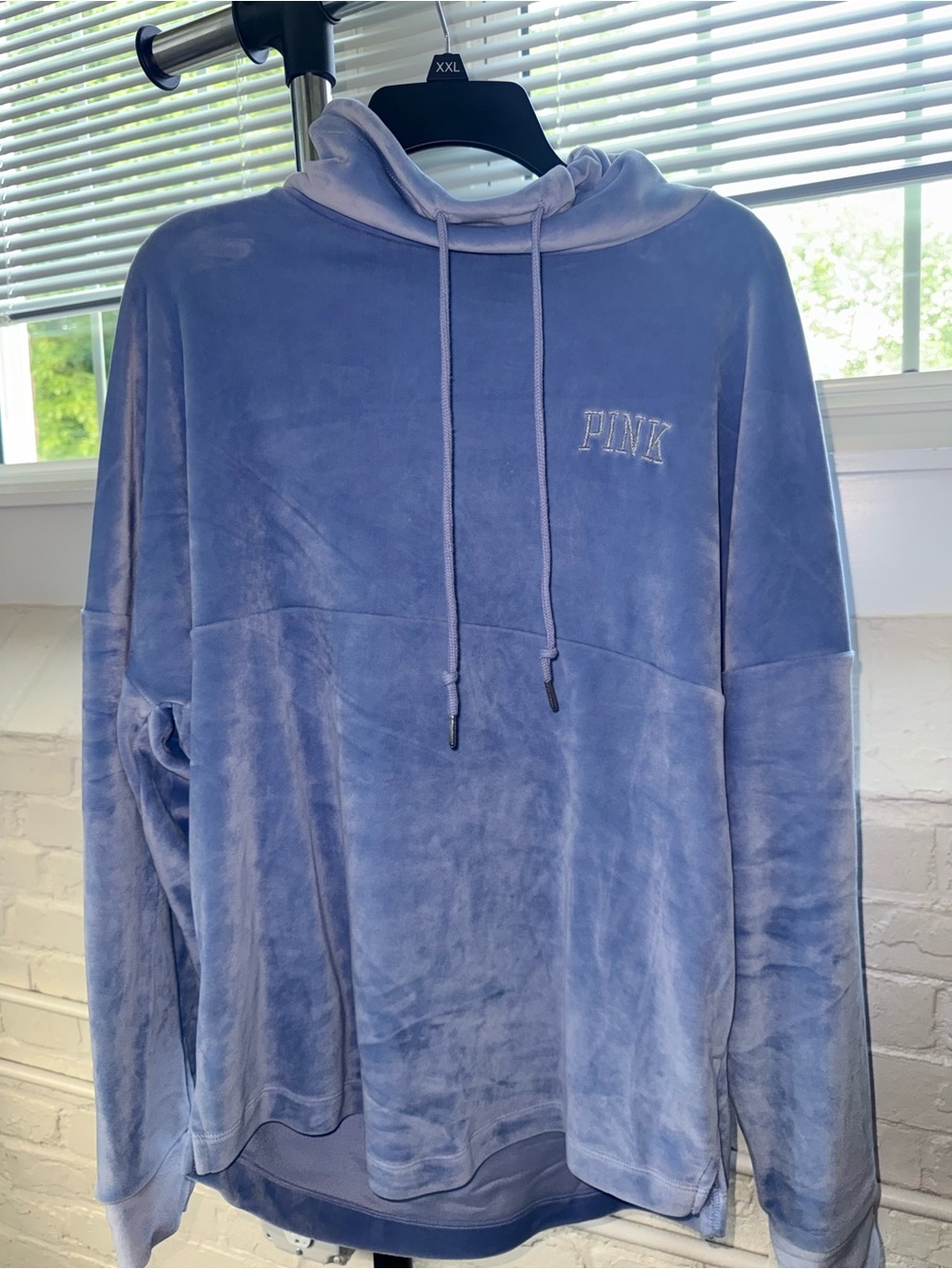 PINK Victoria's Secret Velvet pull over cowl neck Sweatshirt - Dusty Blue